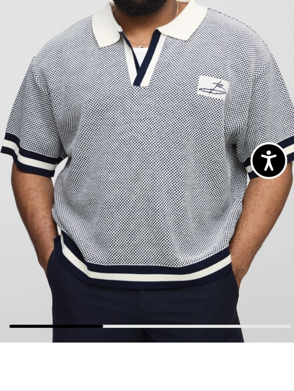 Contrast Edge Open Knit Boxy Oversized Polo Shirt